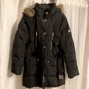 Michael Kors black winter coat faux fir good size Large